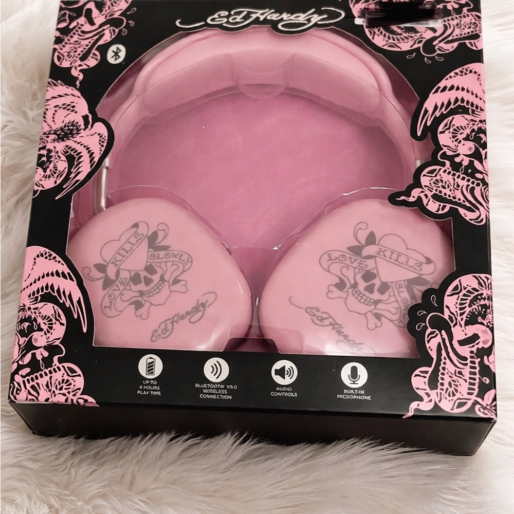 Ed Hardy Pink Skull Bluetooth Headphones
